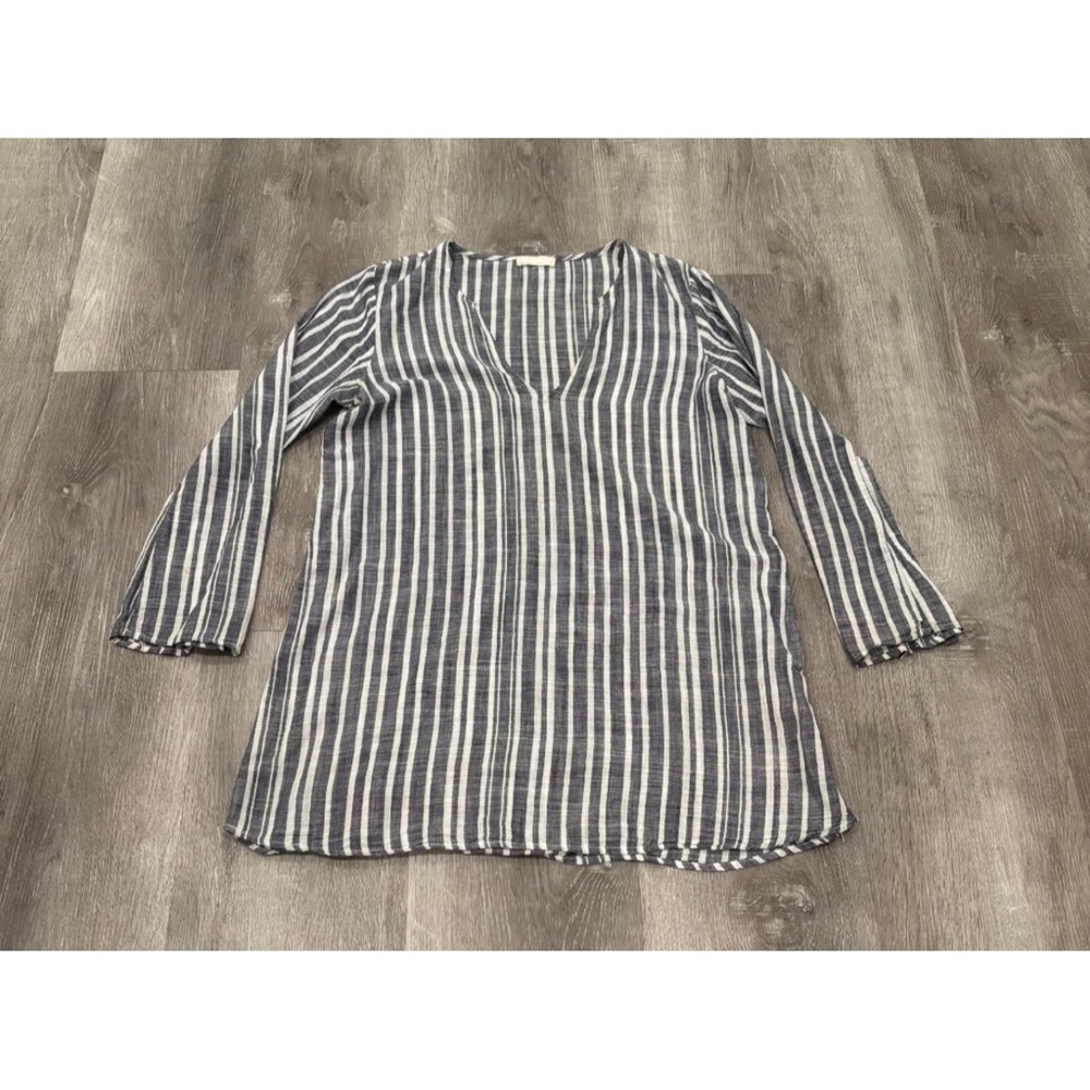 CP Shades Stripe Double Cotton Gauze V Neck Tunic Top Women's Medium USA